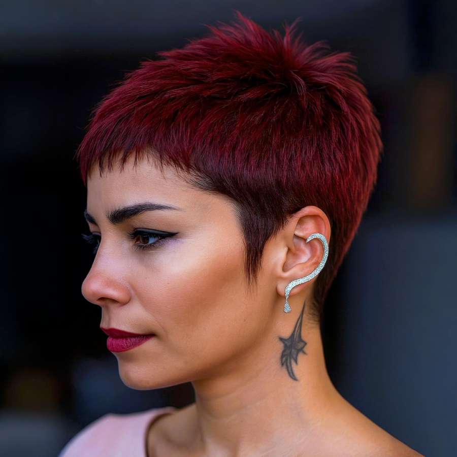 Bold Burgundy Pixie with Edgy Attitude