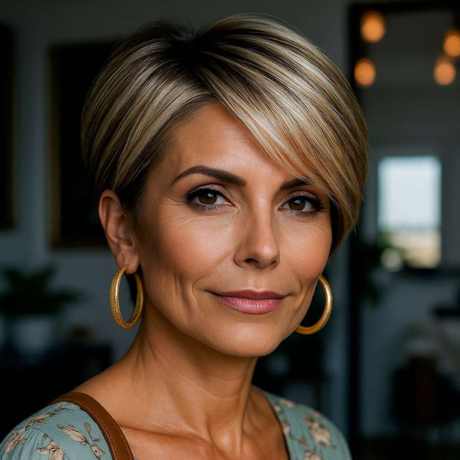 Elegant Side-Swept Blonde Pixie Bob