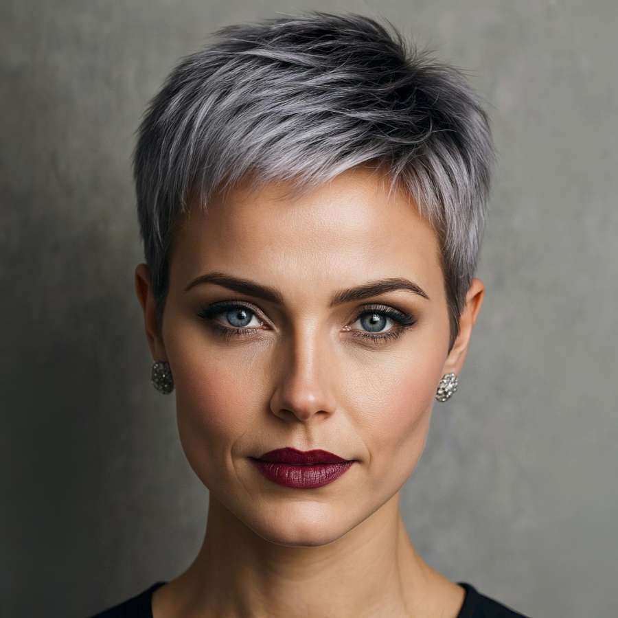 Sleek Short Pixie Cut in Silver Lilac Shade