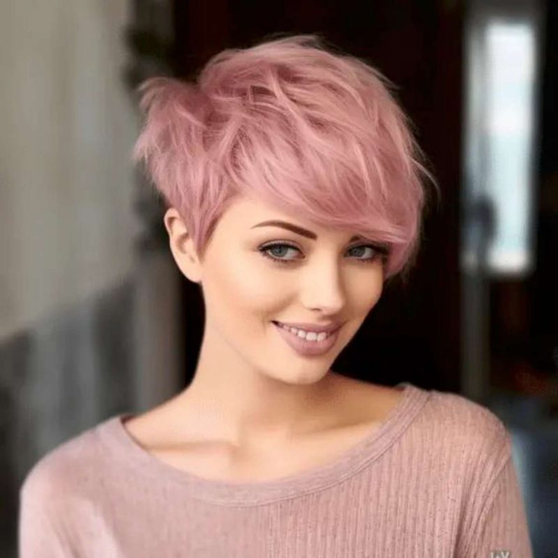 Sophisticated Flair: The Side-Swept Pink Pixie