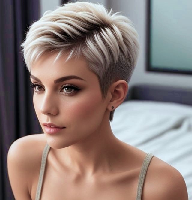 Trendy Platinum Pixie with Side Part