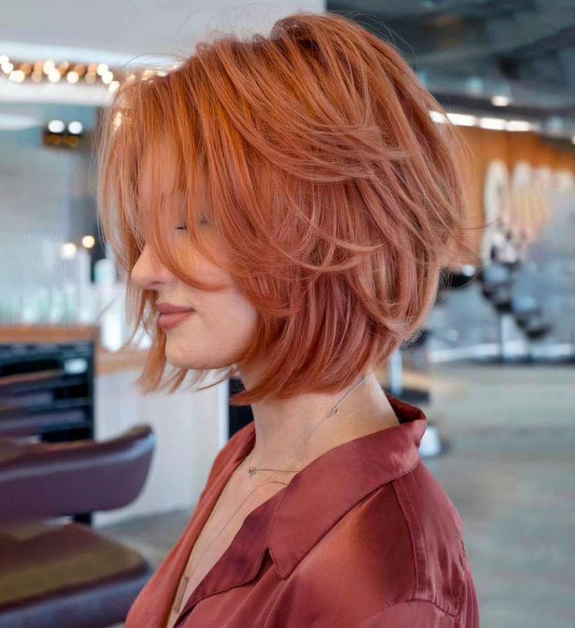 Voluminous Layered Bob in Warm Copper Tones