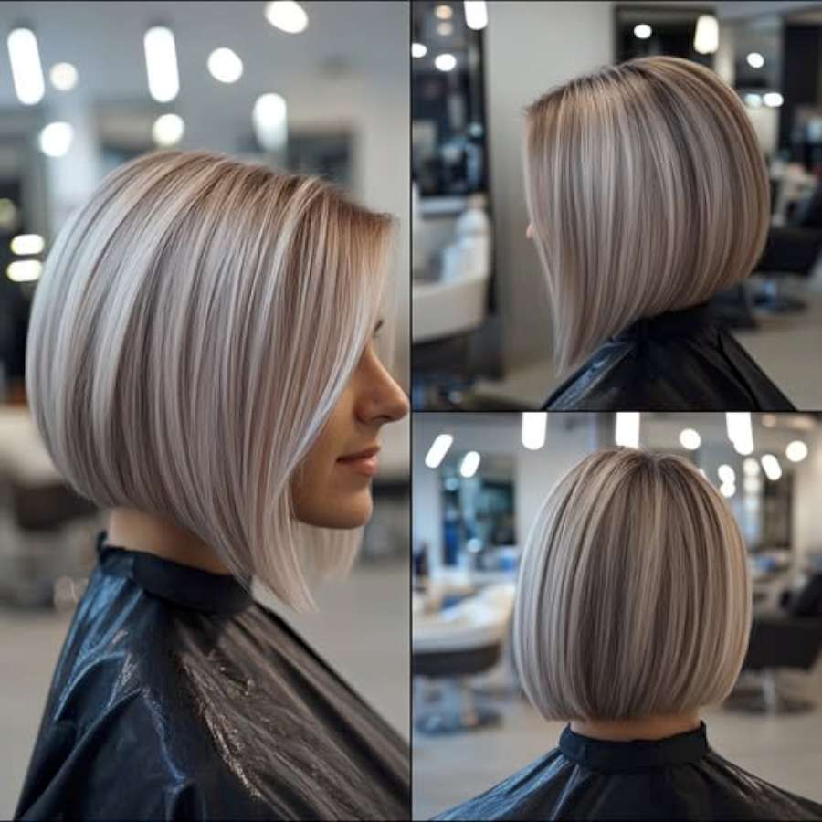 Sleek Platinum Blonde A-Line Bob