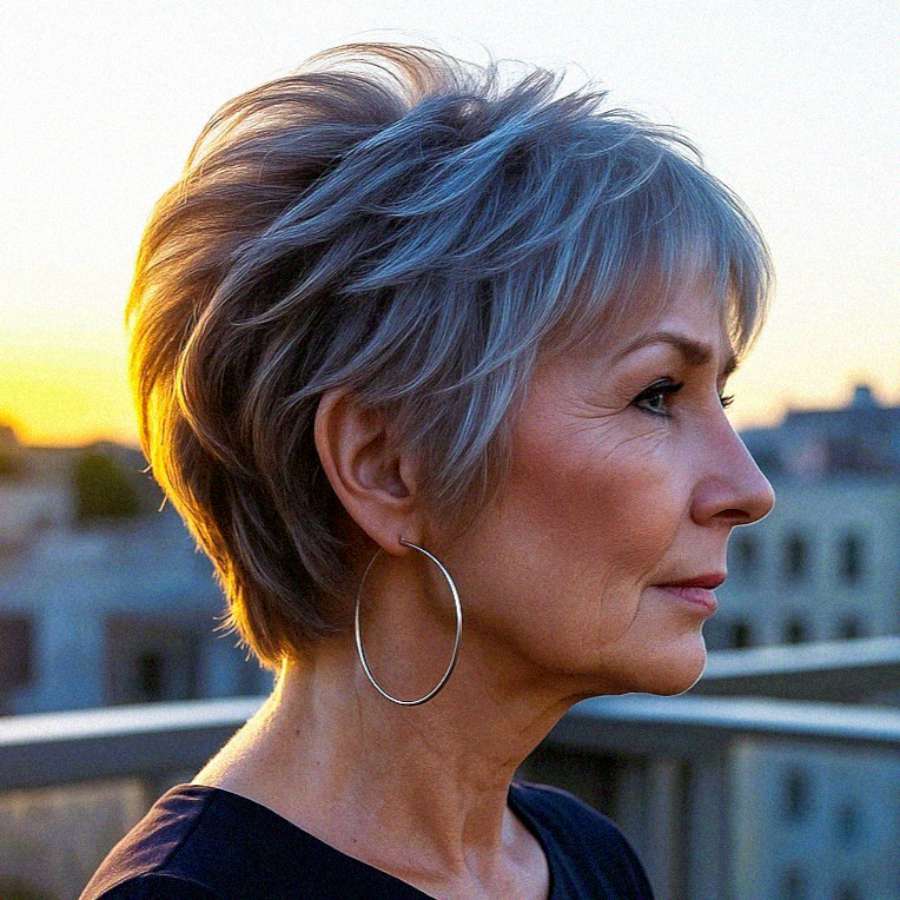 Textured Silver Pixie with Windswept Volume