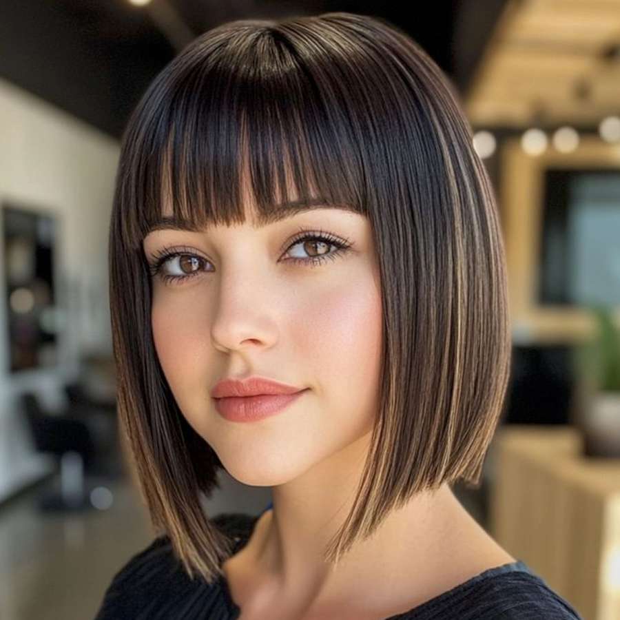 Classic Charm: The Blunt Bob with Bangs