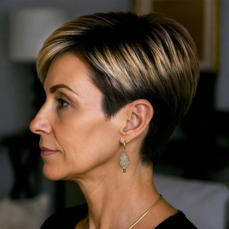 Elegant Left Profile of a Sleek Tapered Pixie