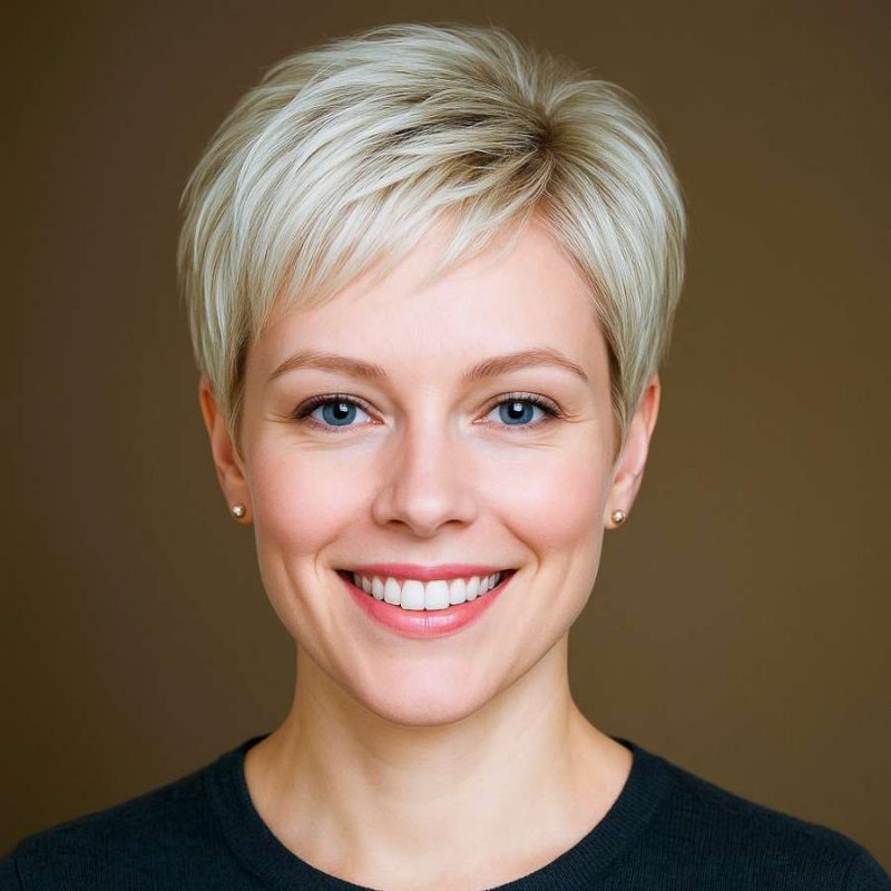 Elegant Platinum Pixie with Soft Feathered Layers