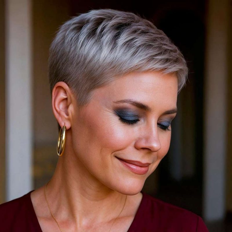 Elegant Platinum Pixie with Soft Side Texture