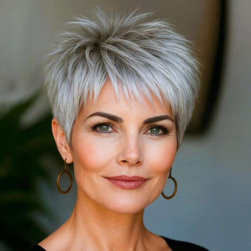 Elegant Silver Pixie Cut with Textured Volume