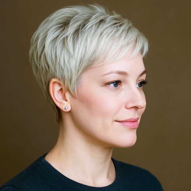 Side-Profile Platinum Pixie with Natural Volume