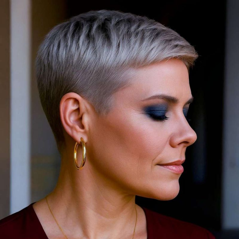 Side-Swept Platinum Pixie with Clean Profile Finish