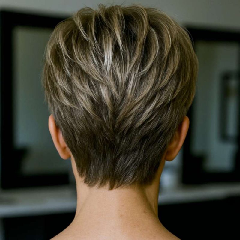 Tapered Back View of a Textured Pixie Cut